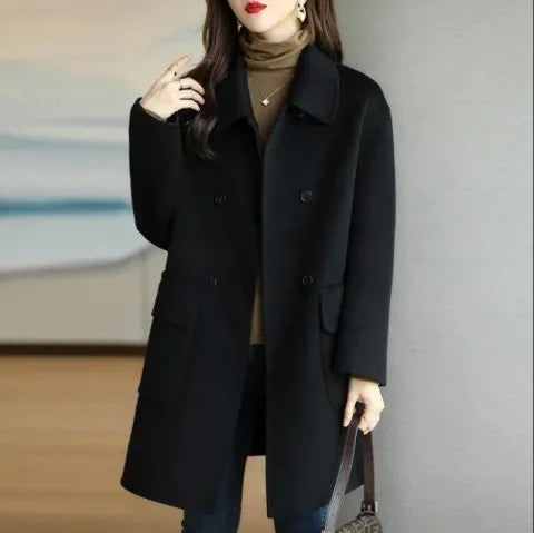 Autumn/winter New Woolen Thickened Medium-length Overcoat Loose Fit Age-reducing Korean Style Warm Petite Jacket - Vogue Vista UK