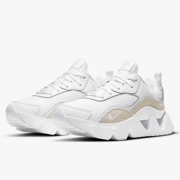 Nike RYZ 365 2 women's lightweight platform sneakers in white with beige accents, perfect for casual walking.