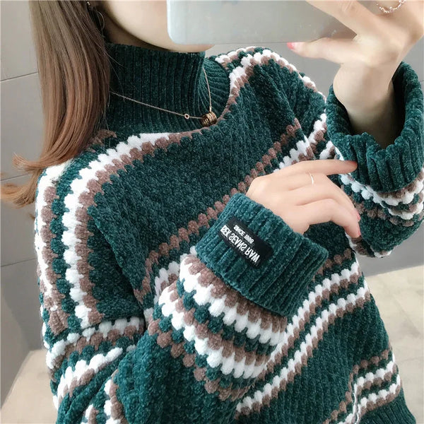 2023 Trendy High-collar Ladies Wool Coat Loose Style Outdoor Wear Lazy Wind Thick Base Shirt Autumn Winter Season