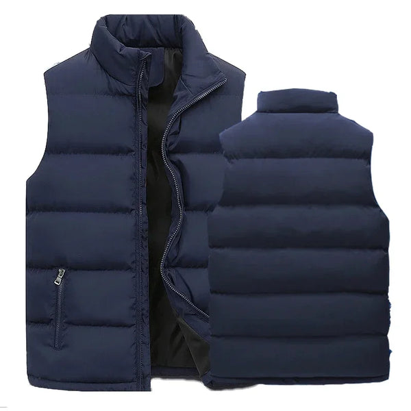 2024 New Men's Sleeveless Zipper Down Vest Autumn Winter Warm Solid Color Jacket Stand-up Collar Puffer Vest Coats Male Clothing