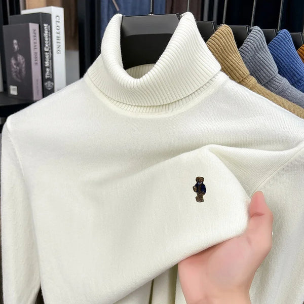 luxury men's autumn winter sweater turn-up collar embroidery high quality knitwear pullover keep warm innerwear men's clothing