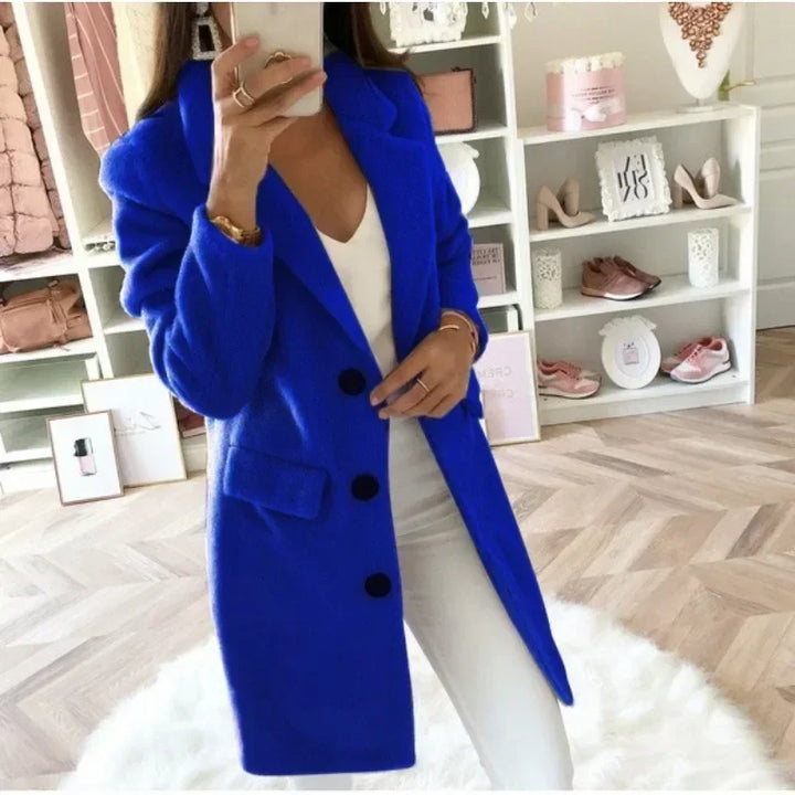 Autumn Commuter Women's s-5xl size Solid Color Coat Suit Collar Medium Length Fashion Double Breasted Woolen Coat Elegant Coat - Vogue Vista UK