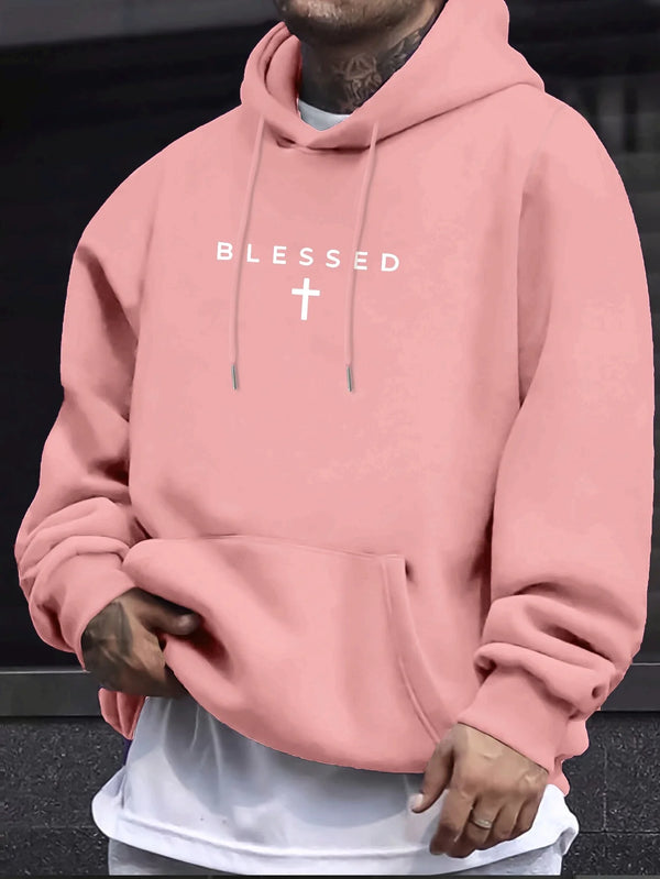 Men's casual hoodie, geometric pattern, regular fit hooded sweatshirt for spring/fall