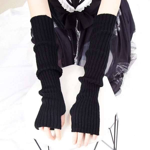 Women Long Fingerless Gloves Soft Female Glove Lolita Kawaii Mitten Winter Warmer Knitted Arm Sleeve Girls Punk Gothic Gloves - Vogue Vista UK