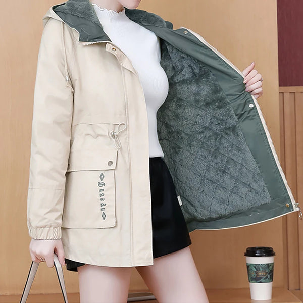 Women Print Cashmere Loose Hoodies Jacket Autumn Thicken Thermal Casual Trench Coat Solid Warm New Winter Parkas Female Overcoat