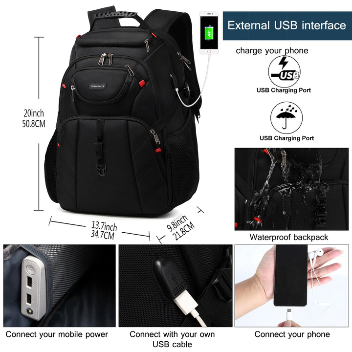 Travel Laptop Backpack, 17 Inch Business Durable Backpack With USB, Waterproof University Backpack For Men And Women - Vogue Vista UK