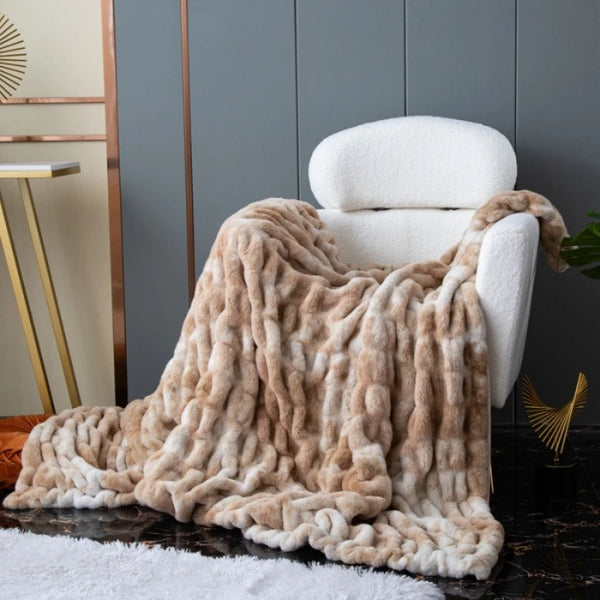 2025  Light Luxury Thickened Rabbit Fur Blanket Double-Layer Thermal Fleece Blanket Elastic Comfortable Warm Home Textil