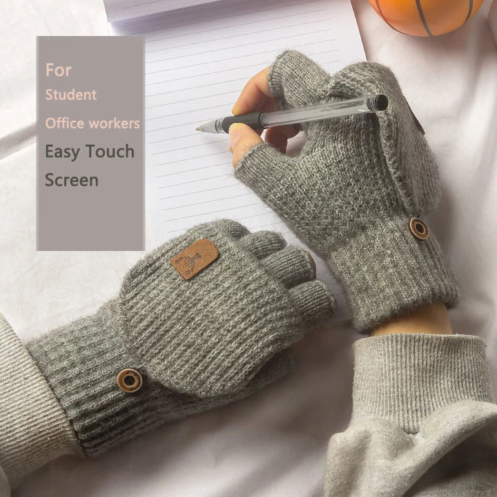 Knitted Fingerless Gloves Winter Thicken Warm Touch Screen Gloves for Men Women Gloves Warm Half Finger Student Gloves - Vogue Vista UK