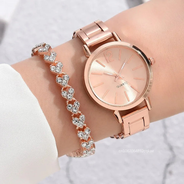 Ladies Fashion Simple Digital Alloy with Quartz Watch Bracelet 2pcs Set Luxury Women Simple Dial Ladies Watches Reloj Mujer - Vogue Vista UK