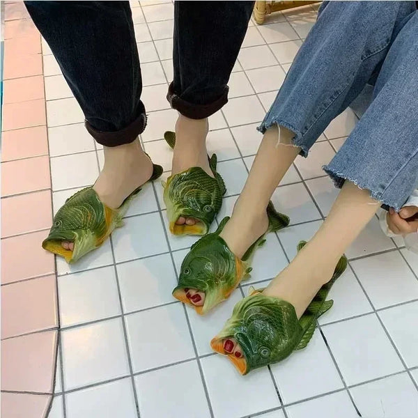 2024 Funny Slippers Man Footwear Family Shoes Parent-child Sandals Plus Size 24-47 Summer Beach Shoes Boys Unisex Fish Slippers