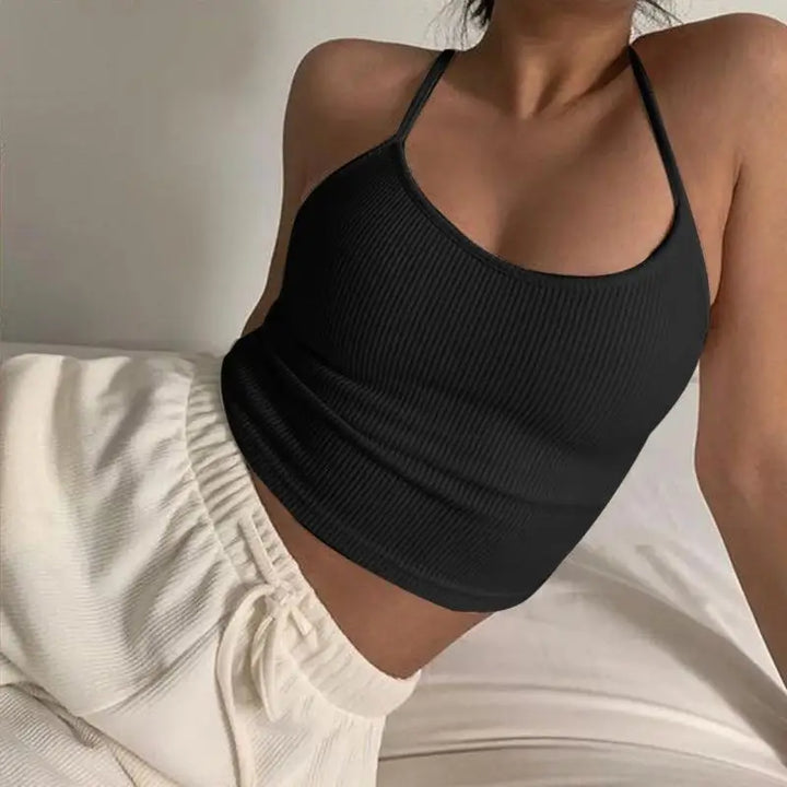 94% Cotton Summer Tank Tops Women Knitted Sexy Sleevless Back Cross Black White Crop Tops Streetwear Slimming Sports Vest - Vogue Vista UK