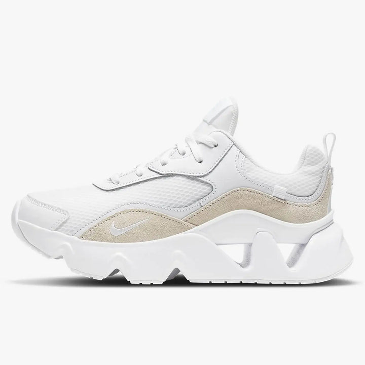 Nike RYZ 365 2 women's lightweight platform dad shoes in white and beige, designed for walking and casual wear.
