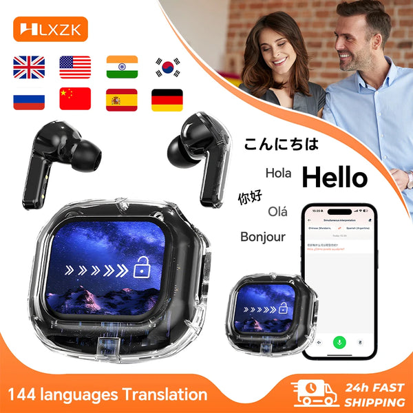 Translation Headphones with Multifunction Touch Screen Smart Wireless Bluetooth 5.4 Headset HiFi Audio Quality Business Earbuds