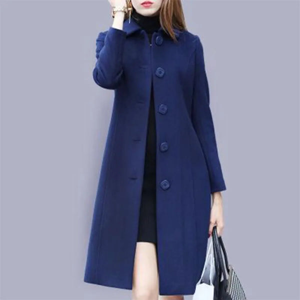 New Fashion British Solid Button Wool Coat Women Long Sleeve Jackets Woman Elegant Pocket Slim Outfit Mujer - Vogue Vista UK