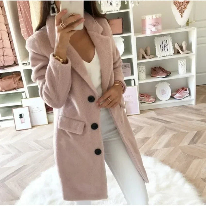 Autumn Commuter Women's s-5xl size Solid Color Coat Suit Collar Medium Length Fashion Double Breasted Woolen Coat Elegant Coat - Vogue Vista UK