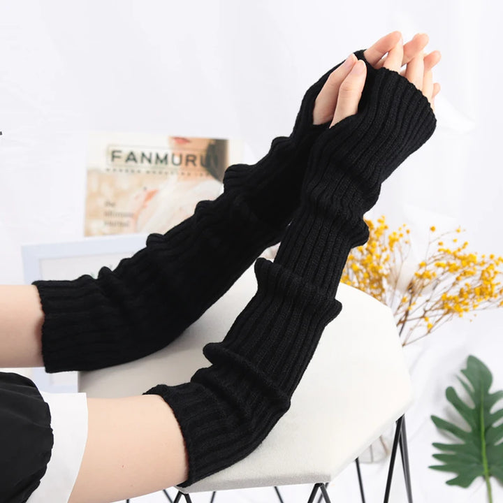 Women Long Fingerless Gloves Soft Female Glove Lolita Kawaii Mitten Winter Warmer Knitted Arm Sleeve Girls Punk Gothic Gloves - Vogue Vista UK