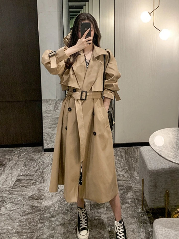 2023 Winter  Jacket Trench Coat for Women Clothes Women Solid Color Lapels Double Row Buttons Long Windbreaker Ladies Work Tops - Vogue Vista UK