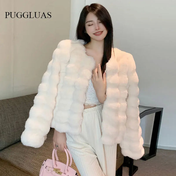 2023 Winter Fashion Faux Fur Coat Women Korea Fashion Warm Feather Coats Cardigan Short Outercoat Lady Party Elegant Outfits New