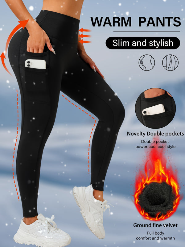 Luxurious High-Waist Winter Yoga Leggings - Soft Plush Lining, Ultra-Breathable, Four-Way Stretch Fabric, Thermal Insulation, Moisture-Wicking, Comfortable Fit - Perfect for Autumn and Winter Seasons, Outdoor Activities, and