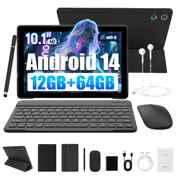 2025 10-inch Android 13/14 Tablet Bundle Keyboard, Mouse & Stylus - Quad-Core, 2GB RAM, 64GB ROM + 128GB Expandable, 5000mAh, HD Touchscreen, Dual Camera (2MP+5MP), WiFi -Affordable Student Tablet, Back To School, Tablet, Pad