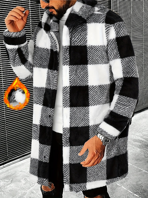 Men'S Warm Fleece Plaid Hooded Coat,Casual Color Block Jacket Coat for Fall Winter,Thermal Wear for Outdoor/Home.