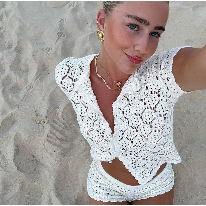 Sexy 3D Flower Crop Top Skirt Sets Women See Through Sleeveless Vest Slim Hip Package Skirts Suit 2025 Summer Lady Robe - Vogue Vista UK