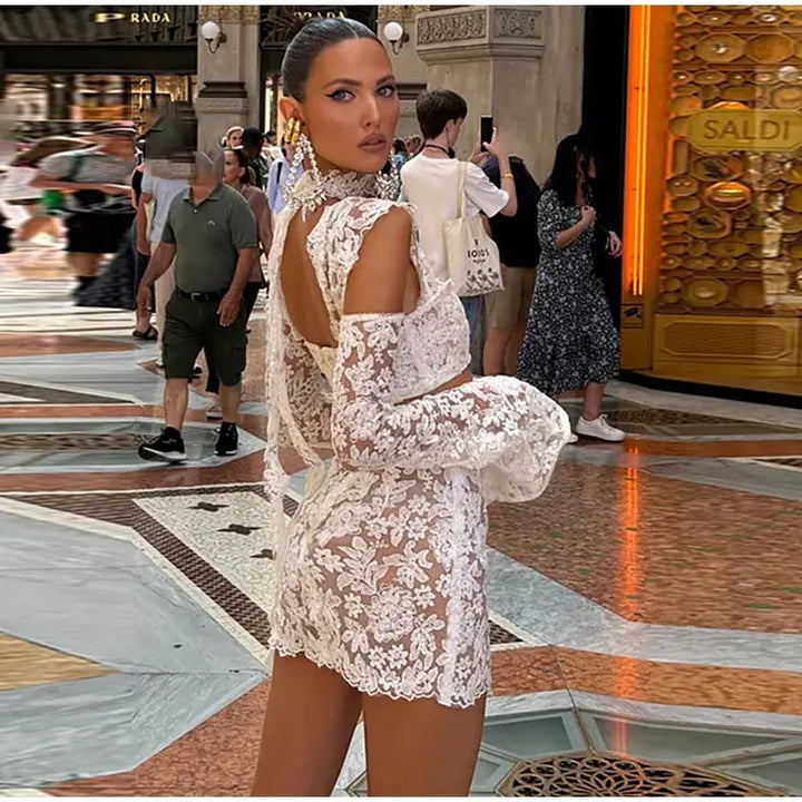 Sexy 3D Flower Crop Top Skirt Sets Women See Through Sleeveless Vest Slim Hip Package Skirts Suit 2025 Summer Lady Robe - Vogue Vista UK