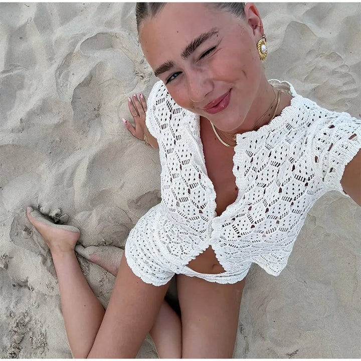 Sexy 3D Flower Crop Top Skirt Sets Women See Through Sleeveless Vest Slim Hip Package Skirts Suit 2025 Summer Lady Robe - Vogue Vista UK