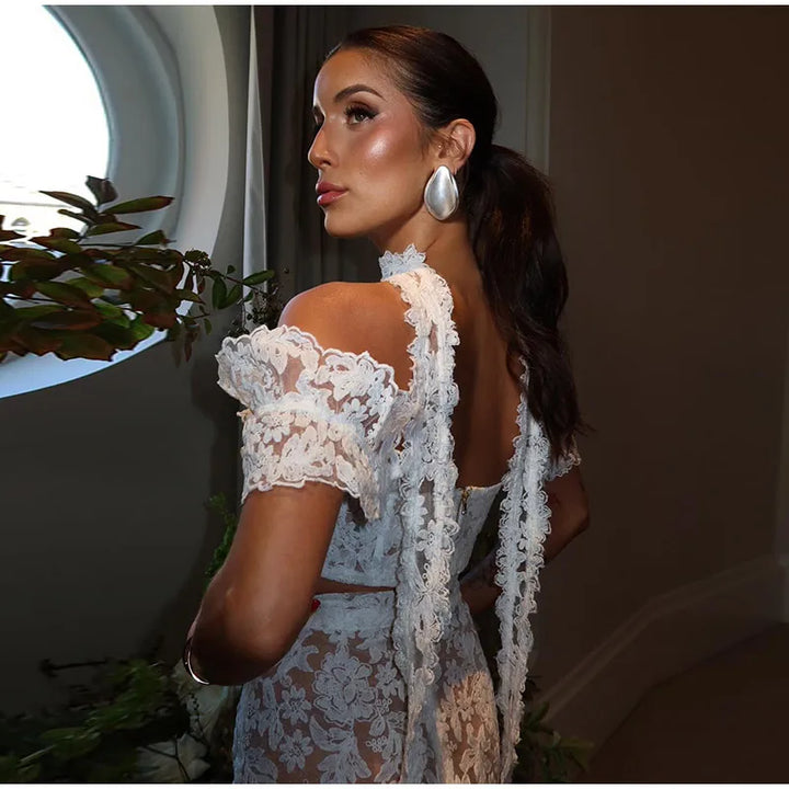 Sexy 3D Flower Crop Top Skirt Sets Women See Through Sleeveless Vest Slim Hip Package Skirts Suit 2025 Summer Lady Robe - Vogue Vista UK