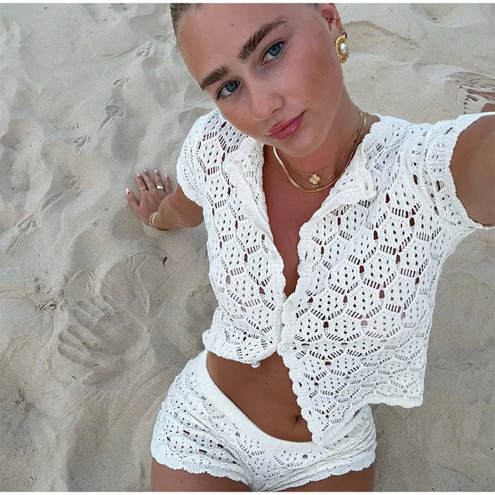 Sexy 3D Flower Crop Top Skirt Sets Women See Through Sleeveless Vest Slim Hip Package Skirts Suit 2025 Summer Lady Robe - Vogue Vista UK