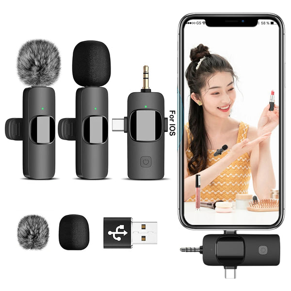 2.4G Wireless Lavalier Microphone Portable Lavalier Mic Noise Reduction 3 in 1 Plug and Play for iPhone Xiaomi For Samsung - Vogue Vista UK