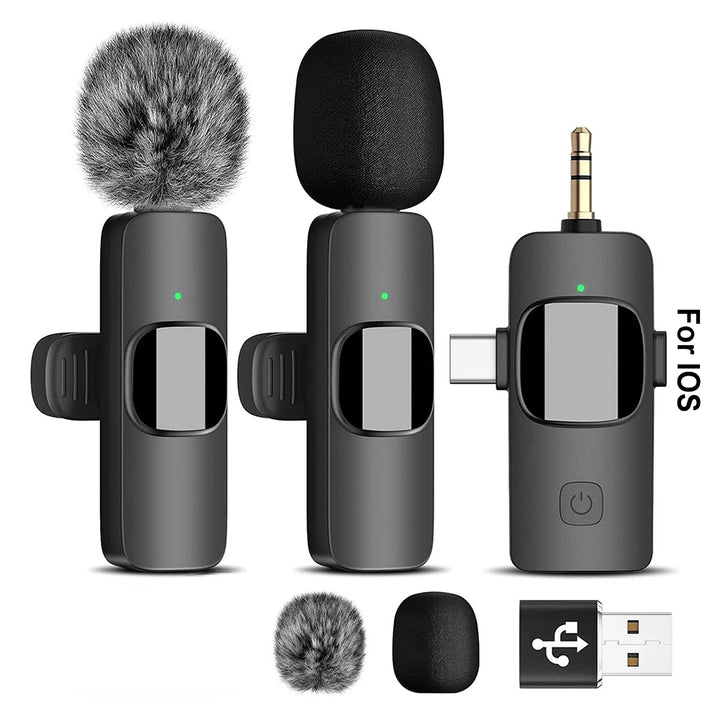 2.4G Wireless Lavalier Microphone Portable Lavalier Mic Noise Reduction 3 in 1 Plug and Play for iPhone Xiaomi For Samsung - Vogue Vista UK