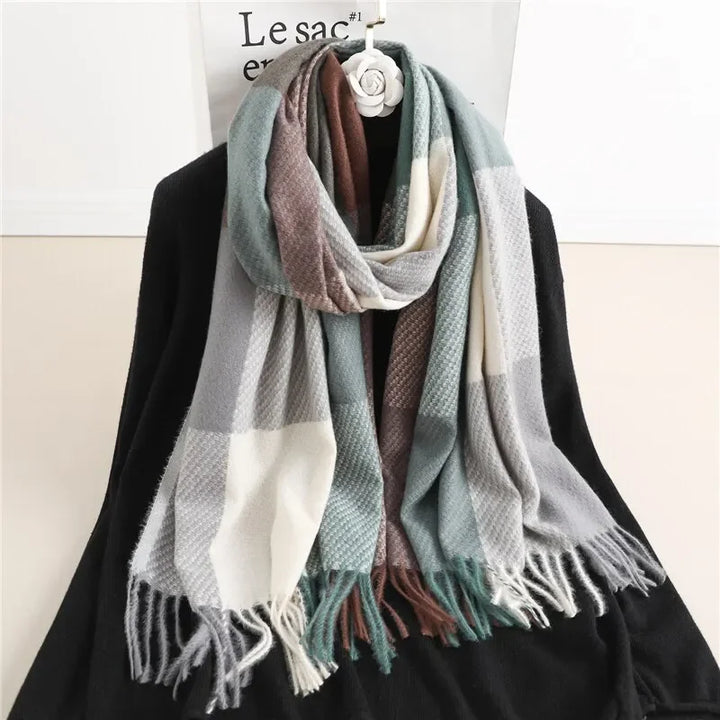 Elegant Warm Cashmere Women Winter Scarf Luxury Plaid Print Shawl Wraps Pashmina Bufanda With Tassel Travel Blanket Echarpe New - Vogue Vista UK