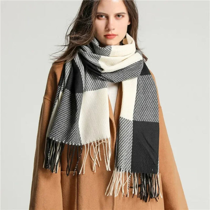 Elegant Warm Cashmere Women Winter Scarf Luxury Plaid Print Shawl Wraps Pashmina Bufanda With Tassel Travel Blanket Echarpe New - Vogue Vista UK