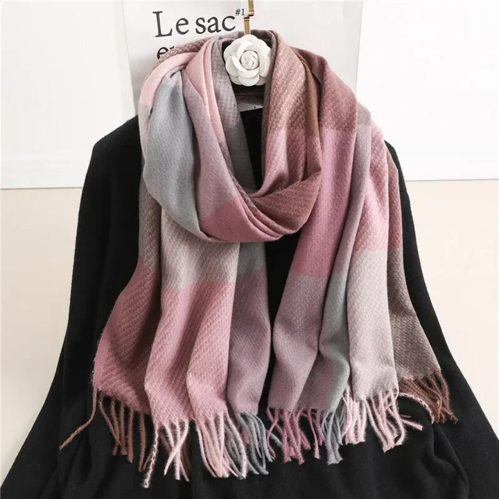 Elegant Warm Cashmere Women Winter Scarf Luxury Plaid Print Shawl Wraps Pashmina Bufanda With Tassel Travel Blanket Echarpe New - Vogue Vista UK