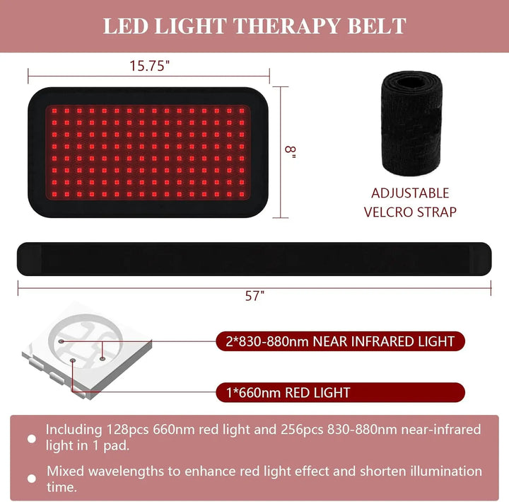 KTS Body Pain Red Light Therapy Belt 128pcs Diodes 880nm Infrared Light Therapy Wrap Back Knee Elbow Feet Relief Heating Pad - Vogue Vista UK