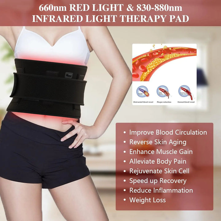 KTS Body Pain Red Light Therapy Belt 128pcs Diodes 880nm Infrared Light Therapy Wrap Back Knee Elbow Feet Relief Heating Pad - Vogue Vista UK