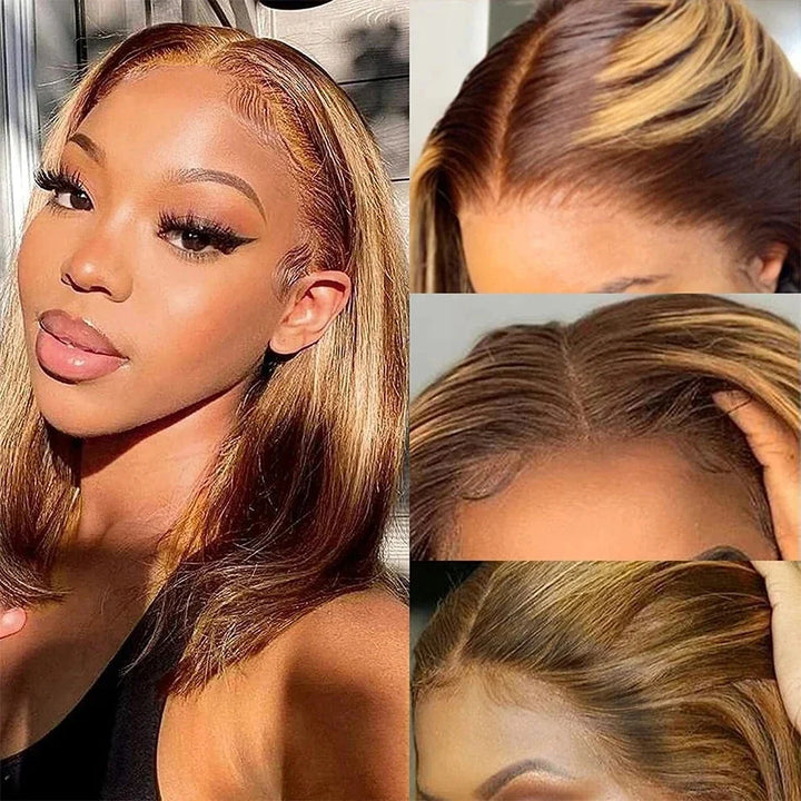 13x4 Transparent Lace Front Bob Wig Human Hair Ombre Honey Blonde 13x4 Wigs 10-16inch  4/27 Colored Transparent Frontal Lace Wig - Vogue Vista UK