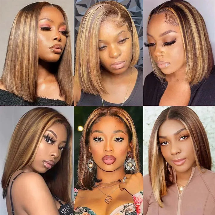 13x4 Transparent Lace Front Bob Wig Human Hair Ombre Honey Blonde 13x4 Wigs 10-16inch  4/27 Colored Transparent Frontal Lace Wig - Vogue Vista UK
