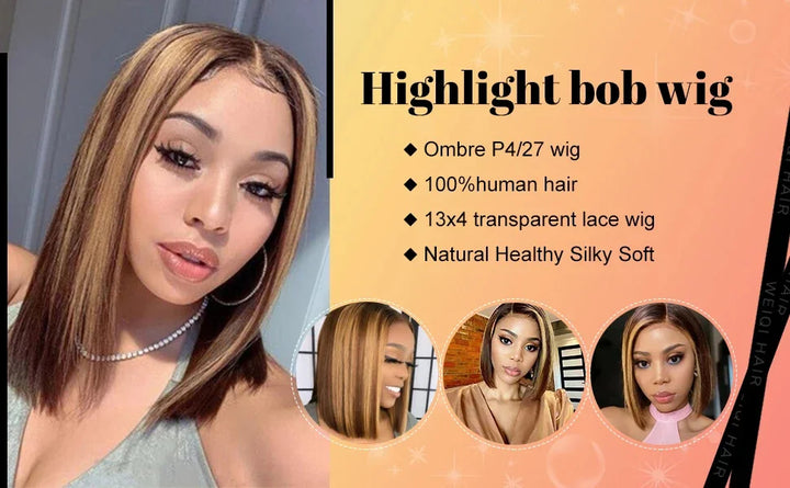 13x4 Transparent Lace Front Bob Wig Human Hair Ombre Honey Blonde 13x4 Wigs 10-16inch  4/27 Colored Transparent Frontal Lace Wig - Vogue Vista UK