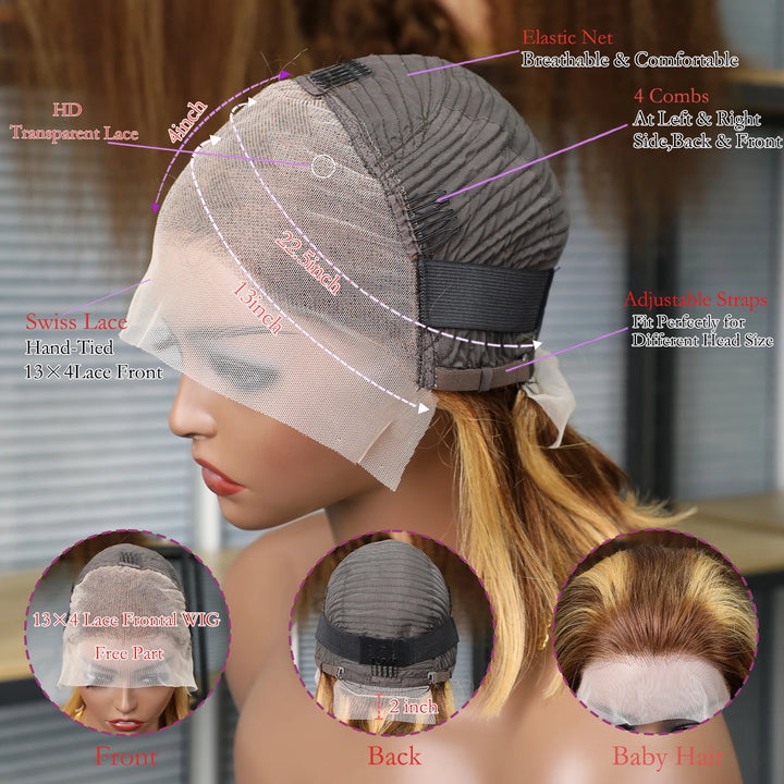 13x4 Transparent Lace Front Bob Wig Human Hair Ombre Honey Blonde 13x4 Wigs 10-16inch  4/27 Colored Transparent Frontal Lace Wig - Vogue Vista UK