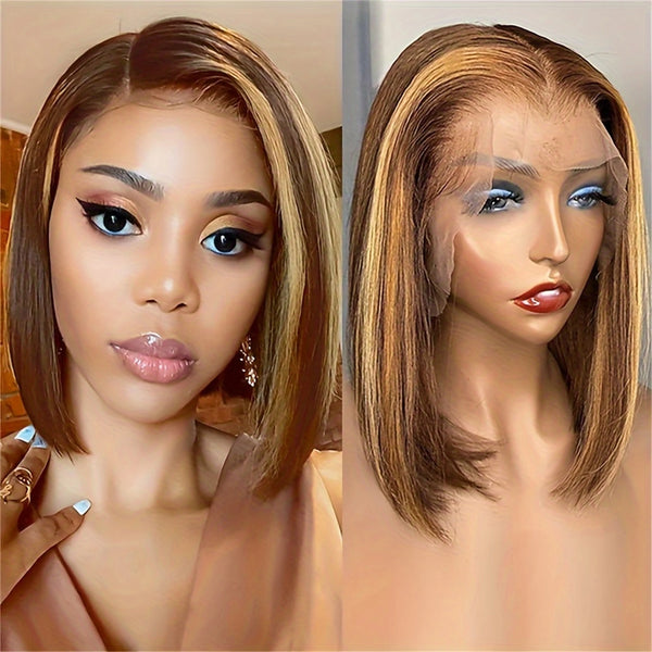 13x4 Transparent Lace Front Bob Wig Human Hair Ombre Honey Blonde 13x4 Wigs 10-16inch  4/27 Colored Transparent Frontal Lace Wig - Vogue Vista UK