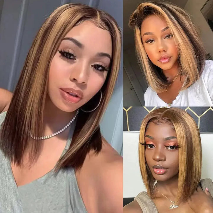 13x4 Transparent Lace Front Bob Wig Human Hair Ombre Honey Blonde 13x4 Wigs 10-16inch  4/27 Colored Transparent Frontal Lace Wig - Vogue Vista UK
