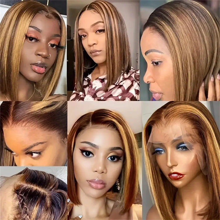 13x4 Transparent Lace Front Bob Wig Human Hair Ombre Honey Blonde 13x4 Wigs 10-16inch  4/27 Colored Transparent Frontal Lace Wig - Vogue Vista UK