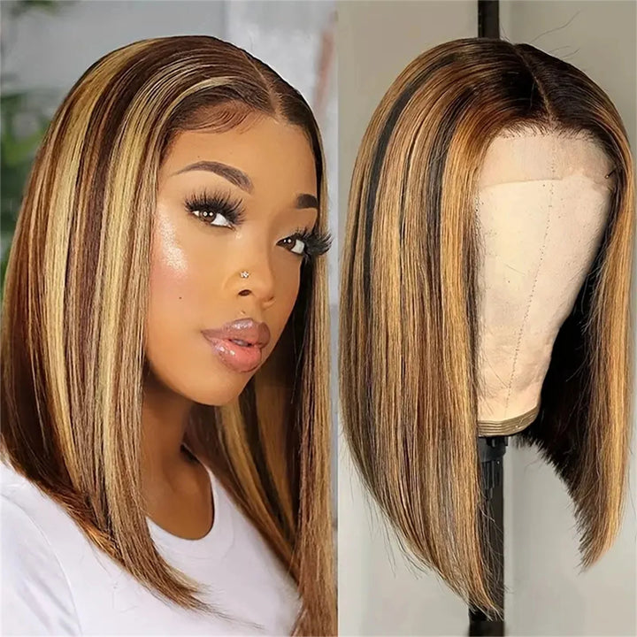 13x4 Transparent Lace Front Bob Wig Human Hair Ombre Honey Blonde 13x4 Wigs 10-16inch  4/27 Colored Transparent Frontal Lace Wig - Vogue Vista UK