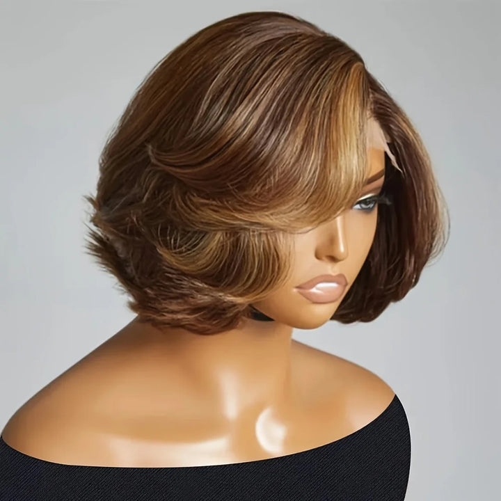 13x4 Transparent Lace Front Wigs For Women Highlight Colors Straight Pixie Cut Wigs Short Bob Human Hair Wigs - Vogue Vista UK