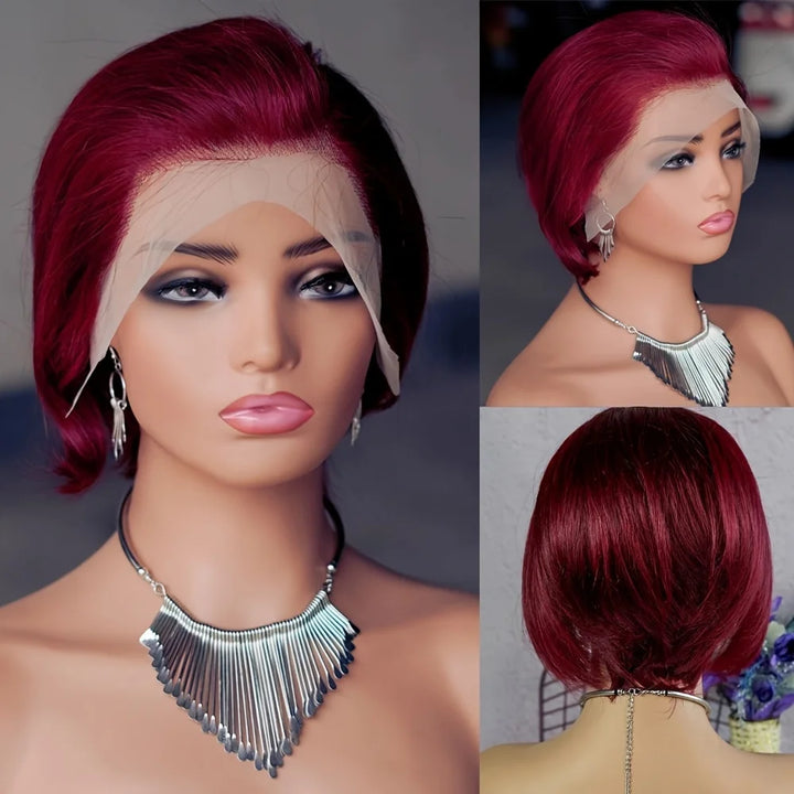 13x4 Transparent Lace Front Wigs For Women Highlight Colors Straight Pixie Cut Wigs Short Bob Human Hair Wigs - Vogue Vista UK