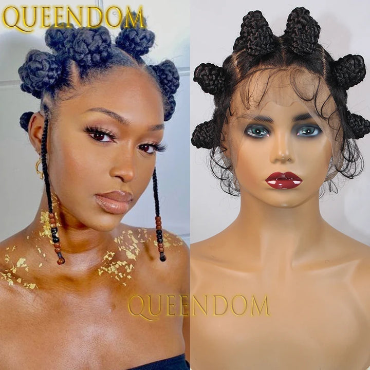 Full Lace Bantu Knots Synthetic Braid Wig Knotless Heat Resistant Crochet Braids Wigs For Black Women Distressed Box Braided Wig - Vogue Vista UK
