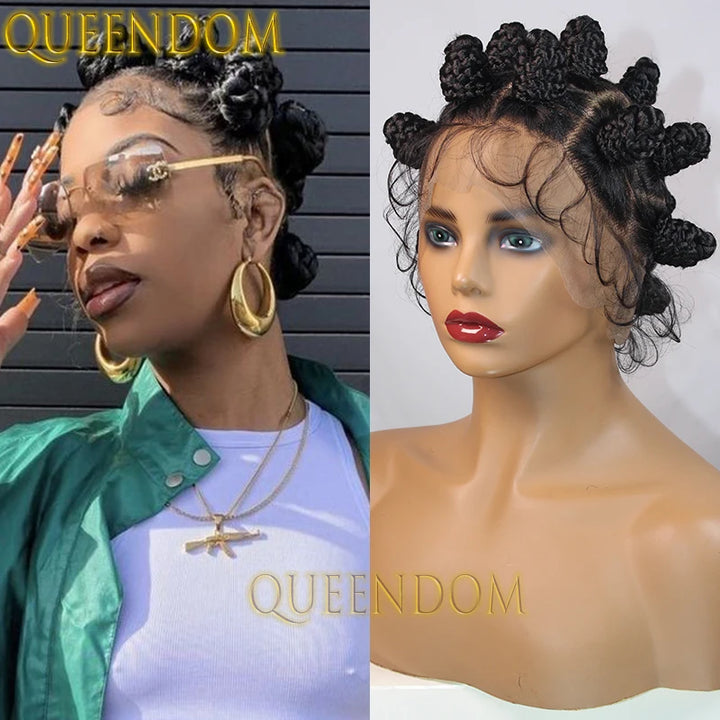 Full Lace Bantu Knots Synthetic Braid Wig Knotless Heat Resistant Crochet Braids Wigs For Black Women Distressed Box Braided Wig - Vogue Vista UK