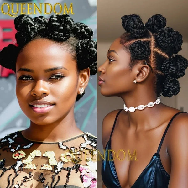 Full Lace Bantu Knots Synthetic Braid Wig Knotless Heat Resistant Crochet Braids Wigs For Black Women Distressed Box Braided Wig - Vogue Vista UK